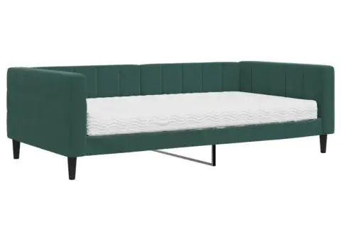 Pat de zi cu saltea, verde închis, 100x200 cm, catifea - 2/5