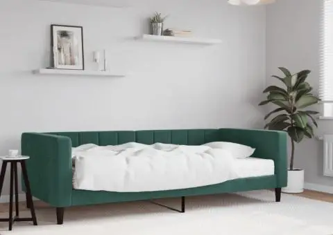 Pat de zi cu saltea, verde închis, 90x200 cm, catifea - 1/5