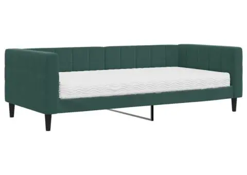 Pat de zi cu saltea, verde închis, 90x200 cm, catifea - 2/5