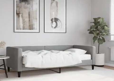 Pat de zi cu saltea, gri deschis, 90x190 cm, textil - 1/5