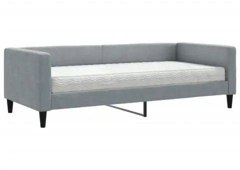 Pat de zi cu saltea, gri deschis, 90x190 cm, textil - 2/5