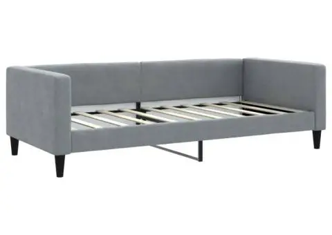 Pat de zi cu saltea, gri deschis, 90x190 cm, textil - 3/5