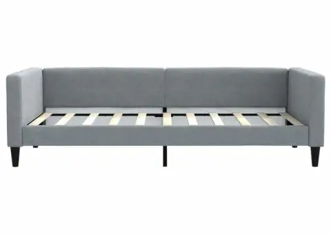 Pat de zi cu saltea, gri deschis, 90x190 cm, textil - 4/5