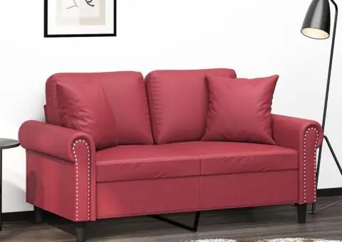 Canapea cu 2 locuri cu pernuțe, roșu vin 120 cm piele ecologică - 1/5