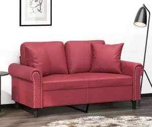 vidaXL Canapea cu 2 locuri cu pernuțe, roșu vin 120 cm piele ecologică