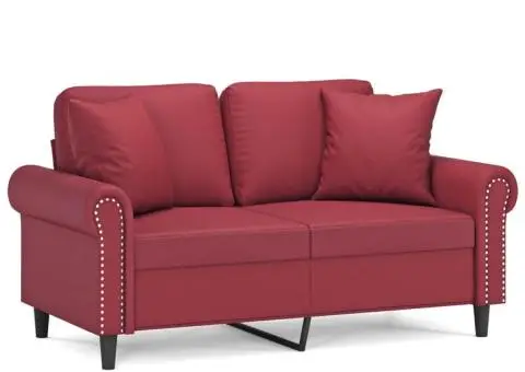 Canapea cu 2 locuri cu pernuțe, roșu vin 120 cm piele ecologică - 2/5