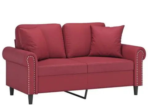 Canapea cu 2 locuri cu pernuțe, roșu vin 120 cm piele ecologică - 3/5