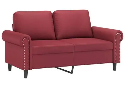 Canapea cu 2 locuri cu pernuțe, roșu vin 120 cm piele ecologică - 4/5