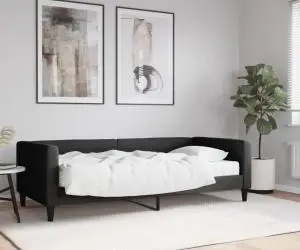 vidaXL Pat de zi cu saltea, negru, 90x190 cm, textil