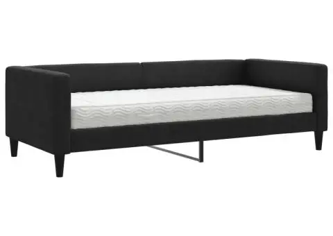 Pat de zi cu saltea, negru, 90x190 cm, textil - 2/5