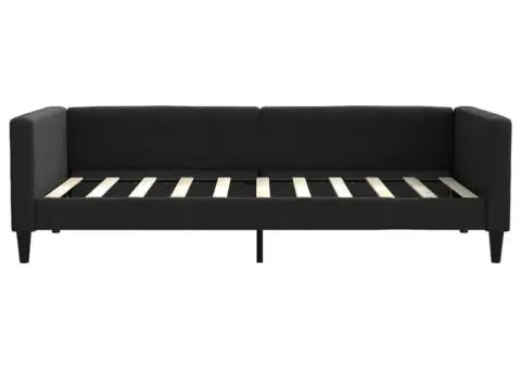 Pat de zi cu saltea, negru, 90x190 cm, textil - 4/5