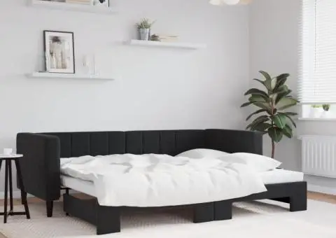 Pat de zi cu extensie, negru, 80x200 cm, catifea - 1/5