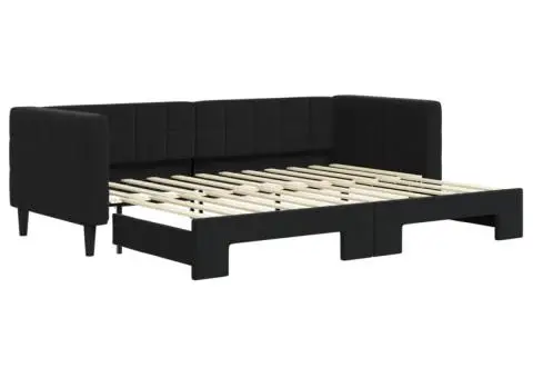 Pat de zi cu extensie, negru, 80x200 cm, catifea - 2/5