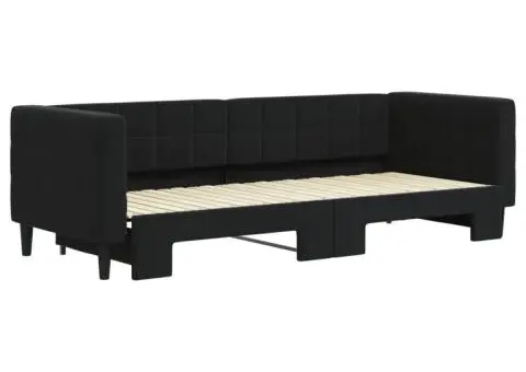 Pat de zi cu extensie, negru, 80x200 cm, catifea - 3/5