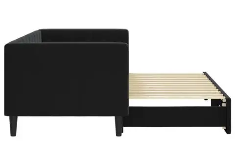 Pat de zi cu extensie, negru, 80x200 cm, catifea - 4/5