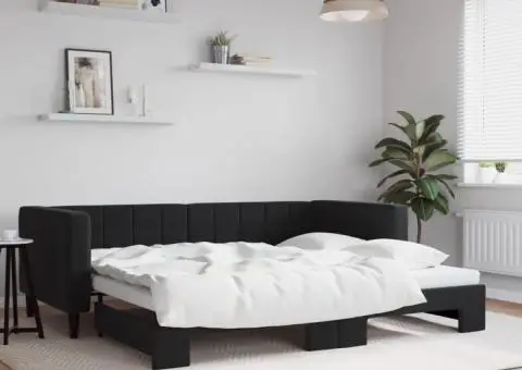 Pat de zi cu extensie, negru, 90x200 cm, catifea - 1/5