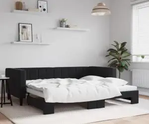 vidaXL Pat de zi cu extensie, negru, 90x200 cm, catifea