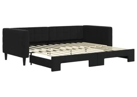 Pat de zi cu extensie, negru, 90x200 cm, catifea - 2/5