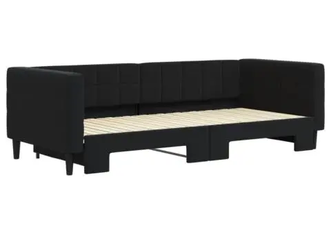 Pat de zi cu extensie, negru, 90x200 cm, catifea - 3/5