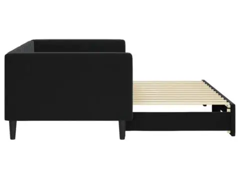 Pat de zi cu extensie, negru, 90x200 cm, catifea - 4/5