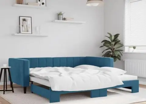 Pat de zi cu extensie, albastru, 100x200 cm, catifea - 1/5