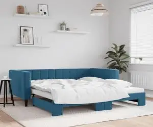 vidaXL Pat de zi cu extensie, albastru, 100x200 cm, catifea