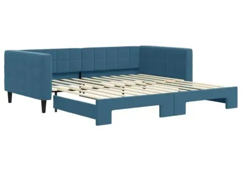 Pat de zi cu extensie, albastru, 100x200 cm, catifea - 2/5