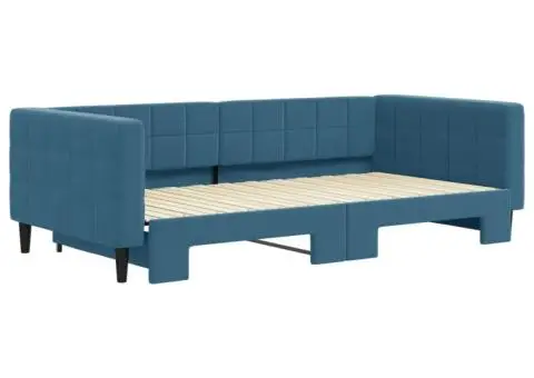 Pat de zi cu extensie, albastru, 100x200 cm, catifea - 3/5