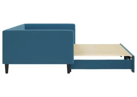 Pat de zi cu extensie, albastru, 100x200 cm, catifea - 4/5