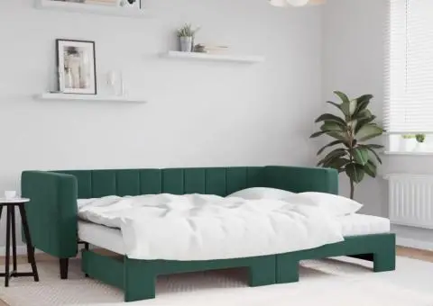 Pat de zi cu extensie și saltele verde închis 80x200 cm catifea - 1/5