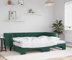vidaXL Pat de zi cu extensie și saltele verde închis 80x200 cm catifea