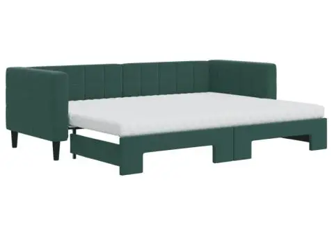 Pat de zi cu extensie și saltele verde închis 80x200 cm catifea - 2/5