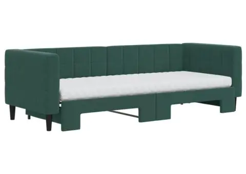 Pat de zi cu extensie și saltele verde închis 80x200 cm catifea - 3/5