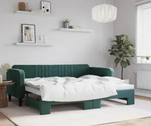 vidaXL Pat de zi cu extensie, verde închis, 90x200 cm, catifea