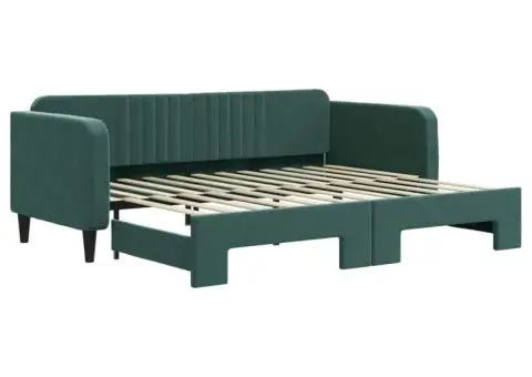 Pat de zi cu extensie, verde închis, 90x200 cm, catifea - 2/5