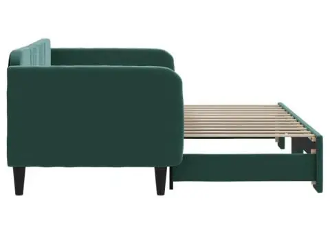 Pat de zi cu extensie, verde închis, 90x200 cm, catifea - 4/5