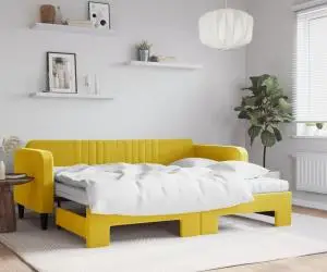 vidaXL Pat de zi cu extensie și saltea, galben, 90x200 cm, catifea