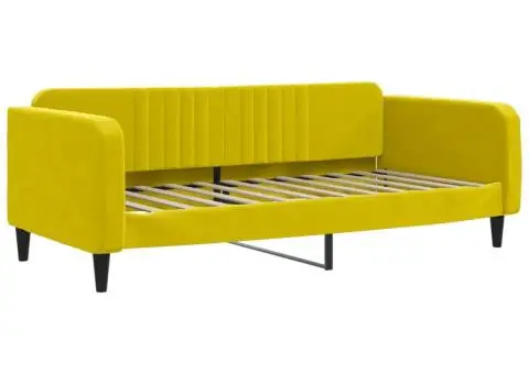 Pat de zi cu extensie și saltea, galben, 90x200 cm, catifea - 4/5