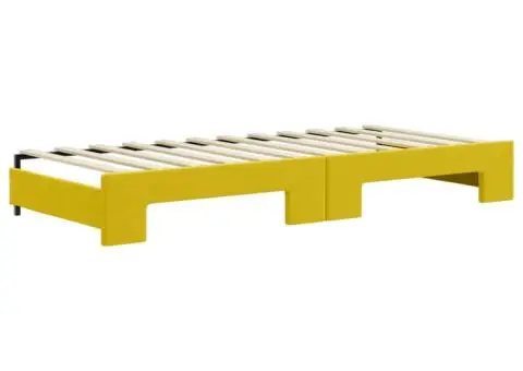 Pat de zi cu extensie și saltea, galben, 90x200 cm, catifea - 5/5