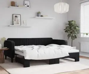 vidaXL Pat de zi cu extensie, negru, 90x200 cm, catifea
