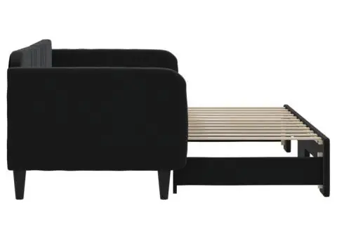 Pat de zi cu extensie, negru, 90x200 cm, catifea - 4/5