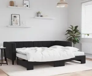 vidaXL Pat de zi cu extensie și saltea, negru, 90x200 cm, catifea