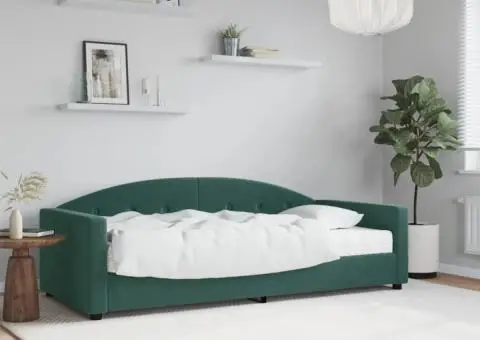 Pat de zi cu saltea, verde închis, 90x200 cm, catifea - 1/5