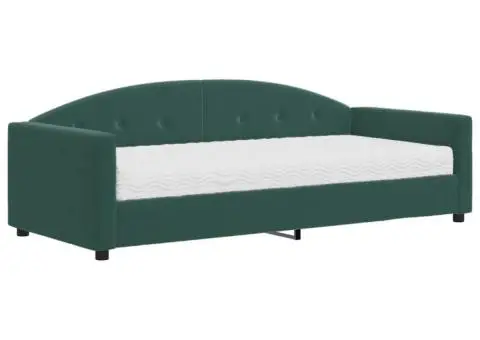 Pat de zi cu saltea, verde închis, 90x200 cm, catifea - 2/5