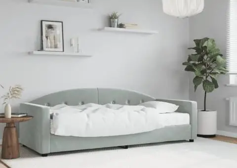 Pat de zi cu saltea, gri deschis, 80x200 cm, catifea - 1/5