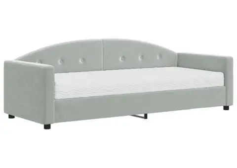 Pat de zi cu saltea, gri deschis, 80x200 cm, catifea - 2/5