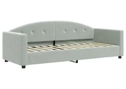 Pat de zi cu saltea, gri deschis, 80x200 cm, catifea - 3/5