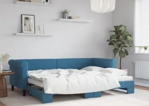 Pat de zi cu extensie, albastru, 80x200 cm, catifea - 1/5