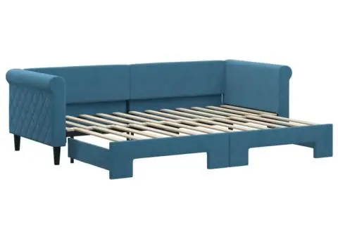 Pat de zi cu extensie, albastru, 80x200 cm, catifea - 2/5