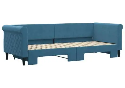 Pat de zi cu extensie, albastru, 80x200 cm, catifea - 3/5